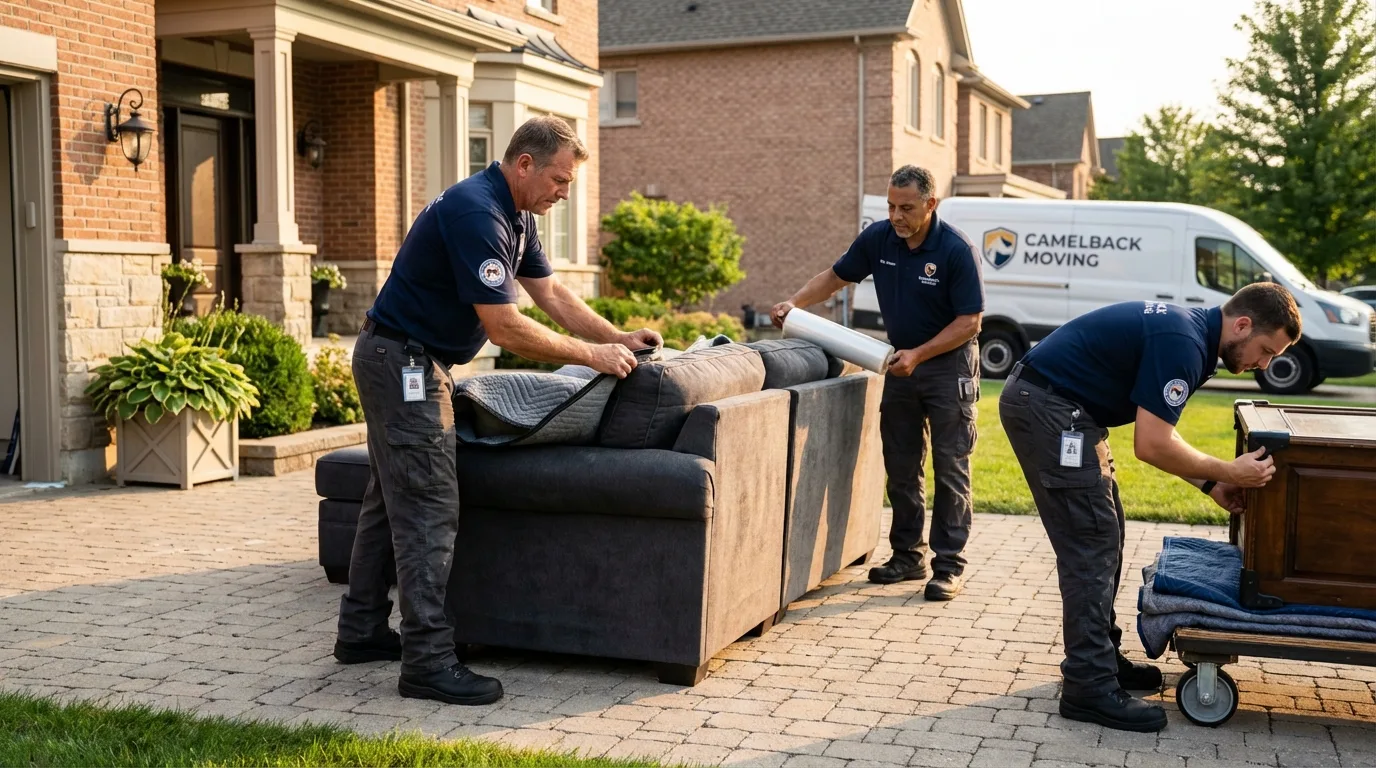 Large estate moving crew wrapping furniture in Hudson, MI
